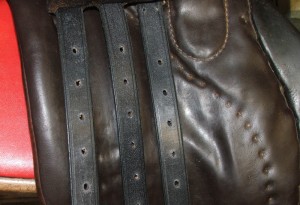 New Handmade English Leather girth straps stitched onto saddle