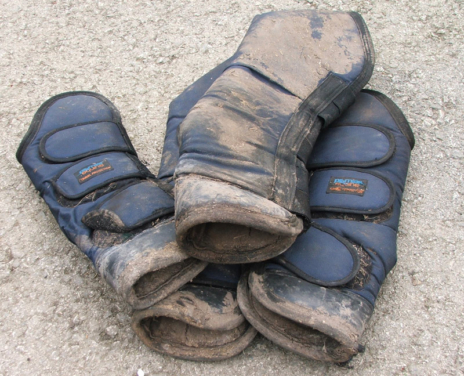 Horse Travel Boots before being washed.